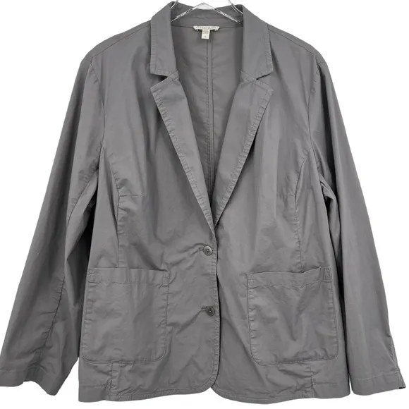 Eileen Fisher Gray Stretch Poplin Classic Modern 2-Pocket 2-Button Blazer Sz 1X