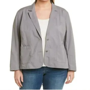 Eileen Fisher Gray Stretch Poplin Classic Modern 2-Pocket 2-Button Blazer Sz 1X