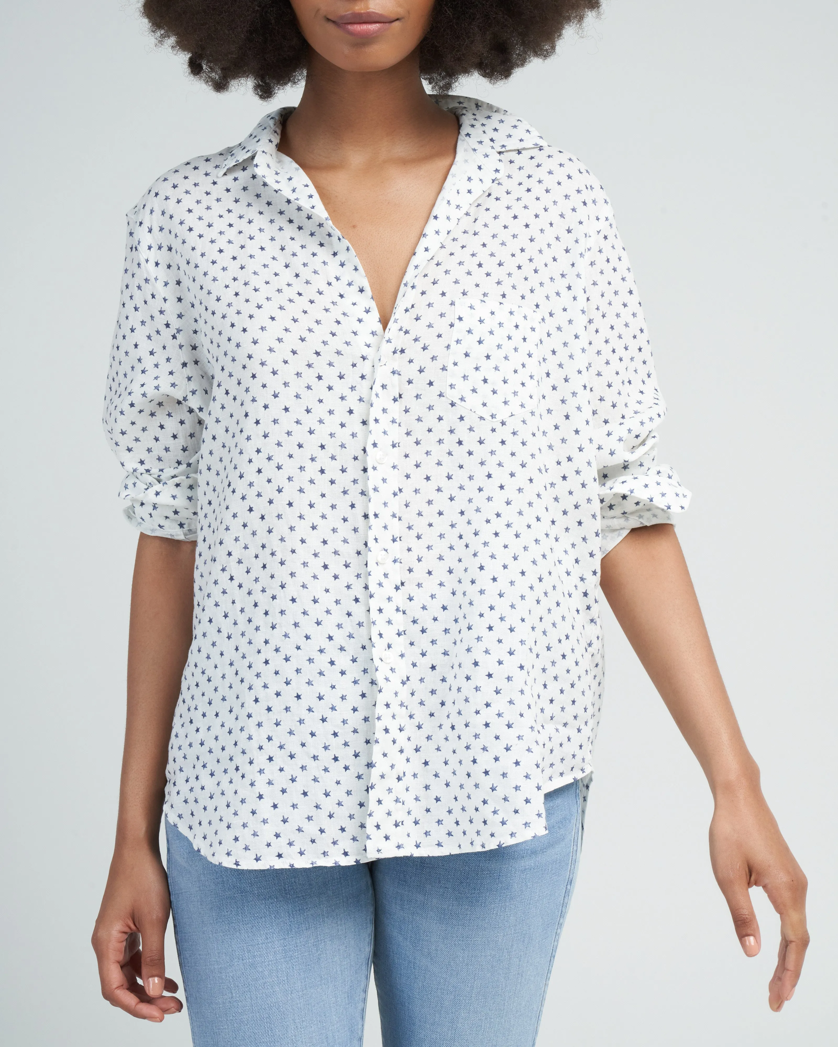 eileen relaxed button-up shirt - navy stars