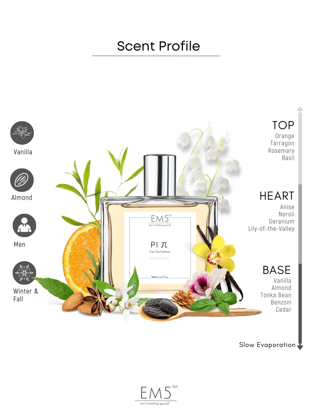EM5™ Pi π Perfume for Men | Eau de Parfum Spray | Sweet Aromatic Warm Spicy Fragrance Accords | Luxury Gift for Him | Sizes Available: 50 ml / 15 ml