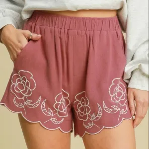 Embroidered Pink Women's Shorts