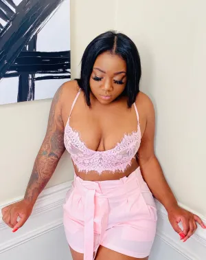Everything Lace Sheer Crop Bralette - Baby Pink