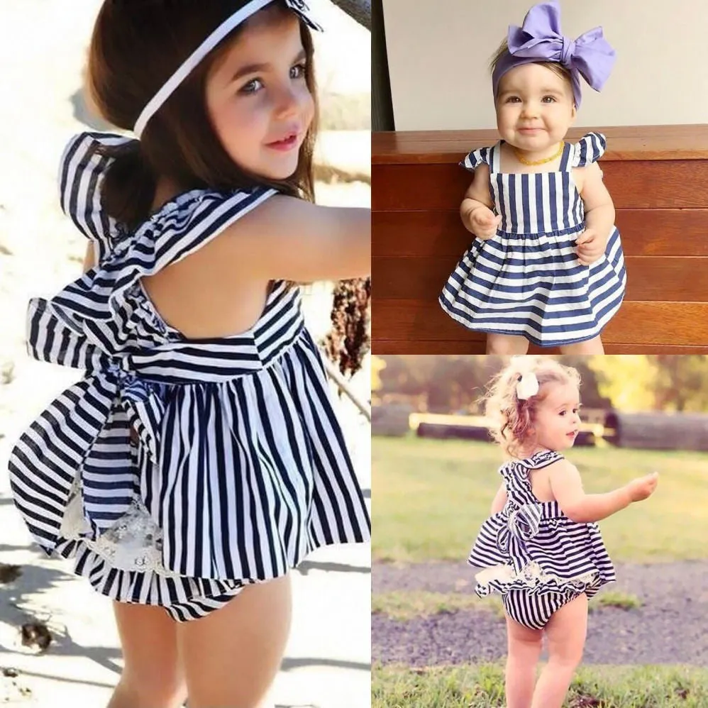Fashion Baby - Striped Backless Summer Outfit
