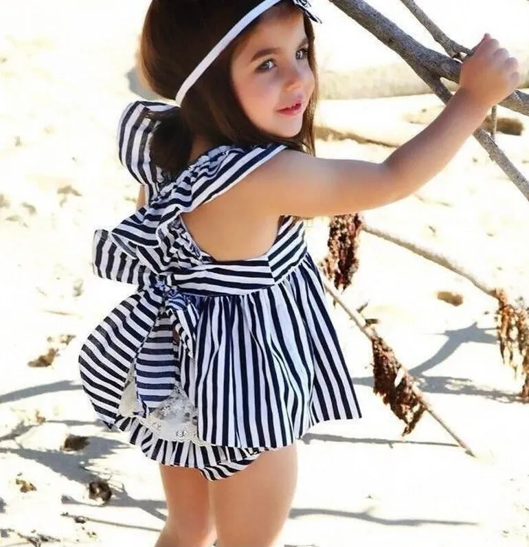 Fashion Baby - Striped Backless Summer Outfit