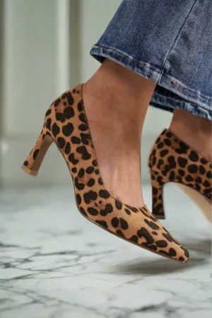 Faux Suede Leopard Point Toe Pumps