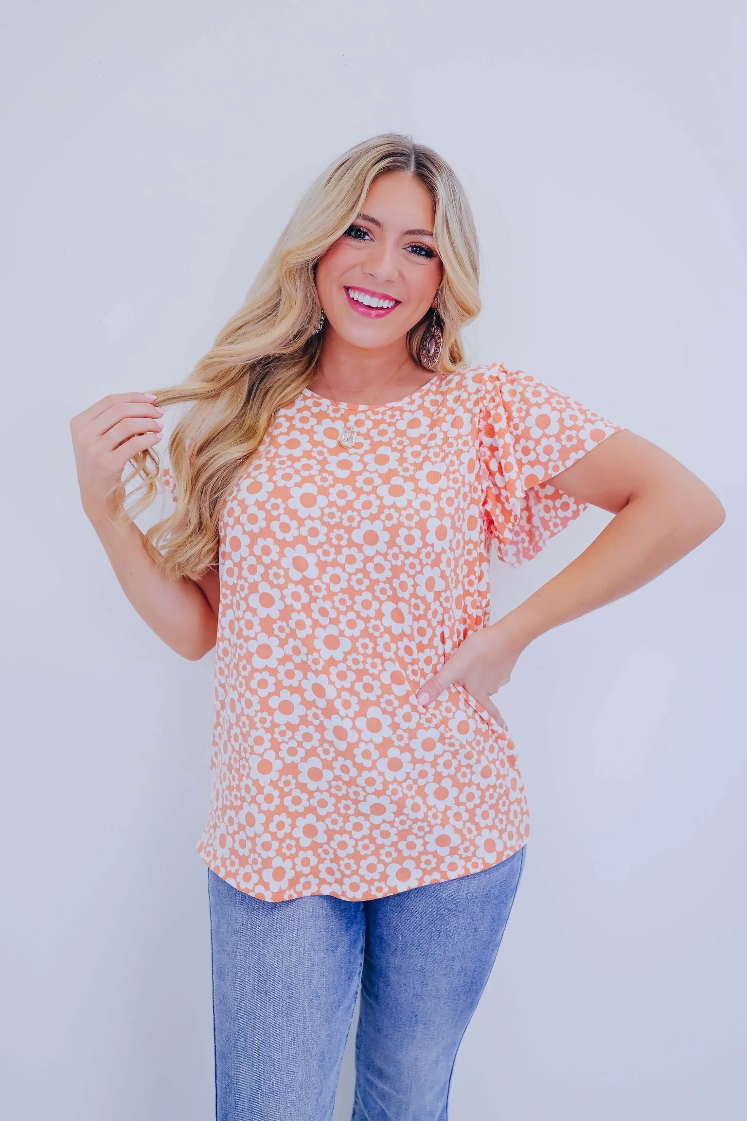 Fiora Flutter Sleeve Top - Coral