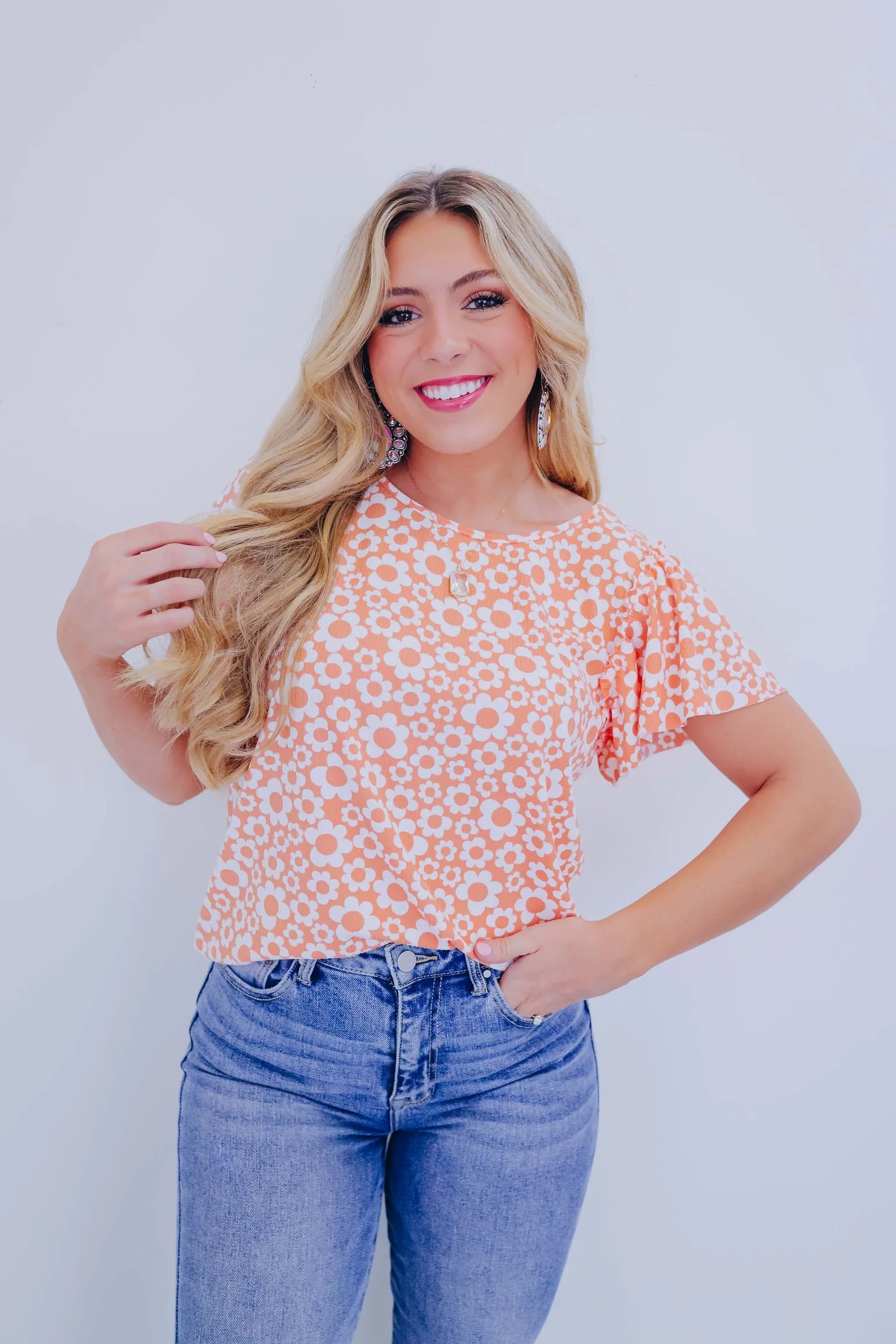 Fiora Flutter Sleeve Top - Coral