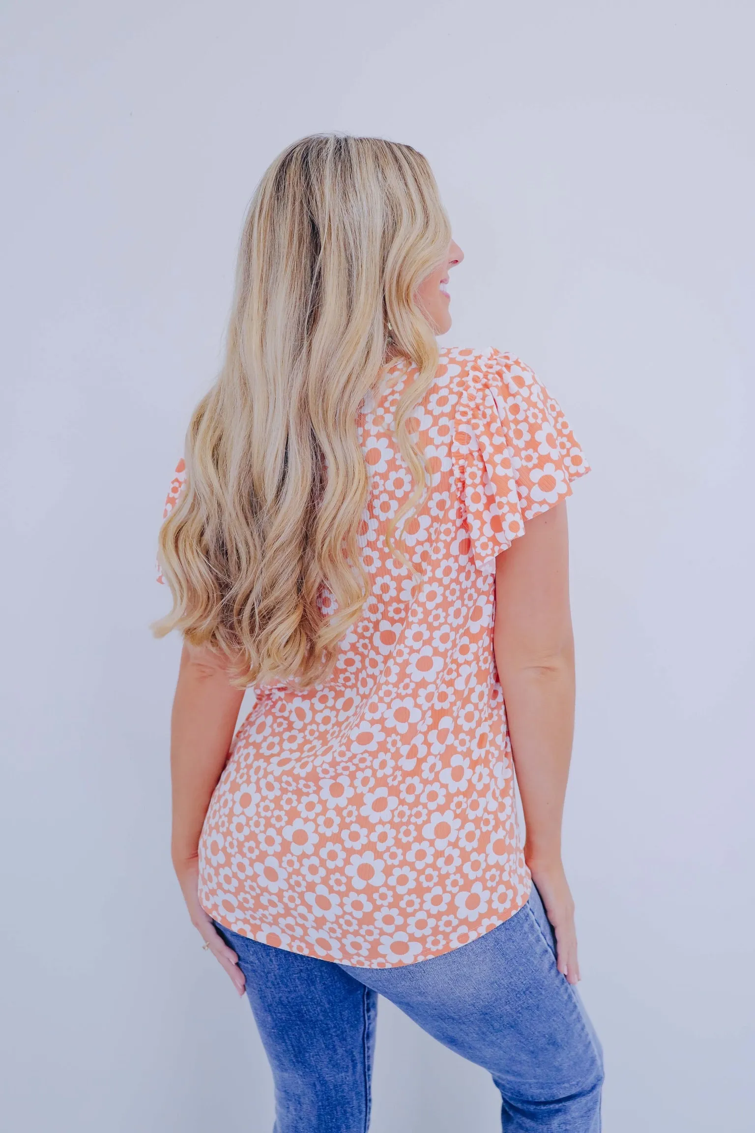 Fiora Flutter Sleeve Top - Coral