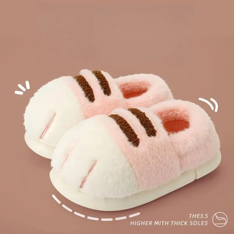 Flats Warm Plush Couples Cute cartoon cat winter Floor Slides Non-slip Shoes