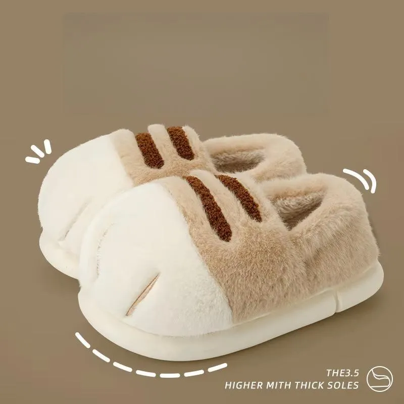 Flats Warm Plush Couples Cute cartoon cat winter Floor Slides Non-slip Shoes