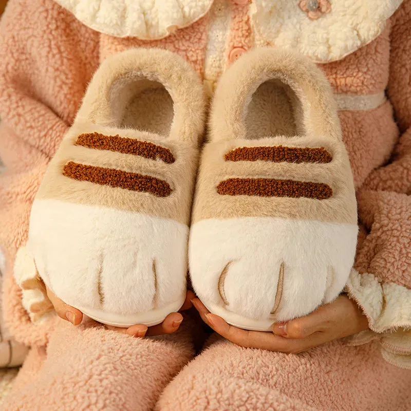 Flats Warm Plush Couples Cute cartoon cat winter Floor Slides Non-slip Shoes