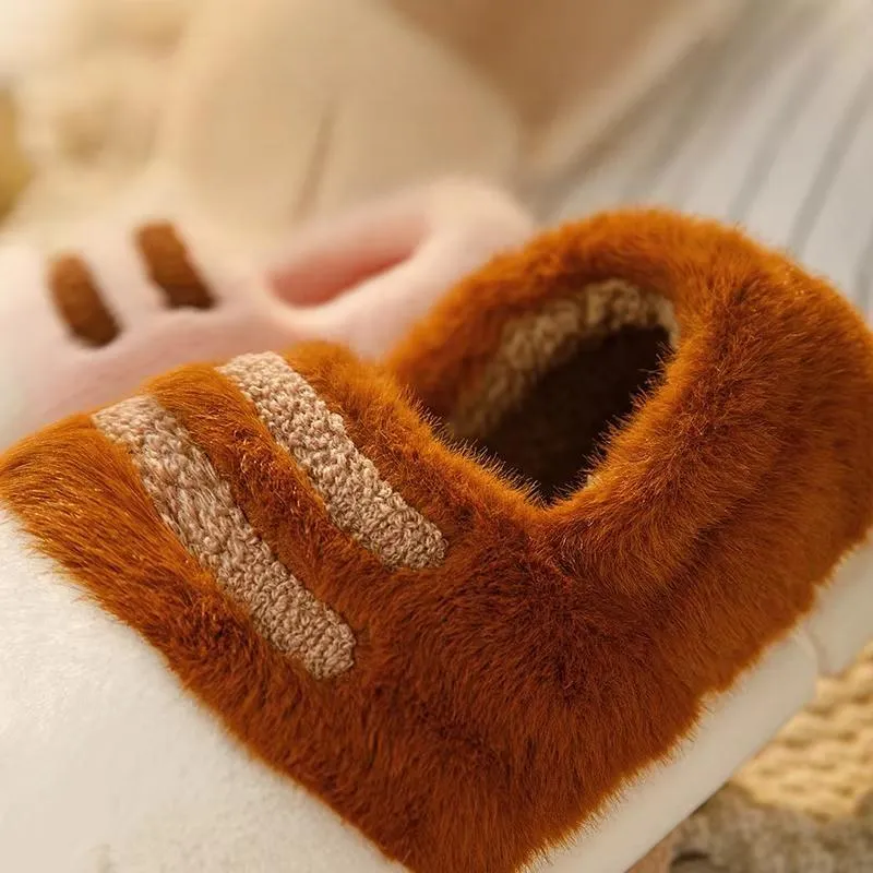 Flats Warm Plush Couples Cute cartoon cat winter Floor Slides Non-slip Shoes