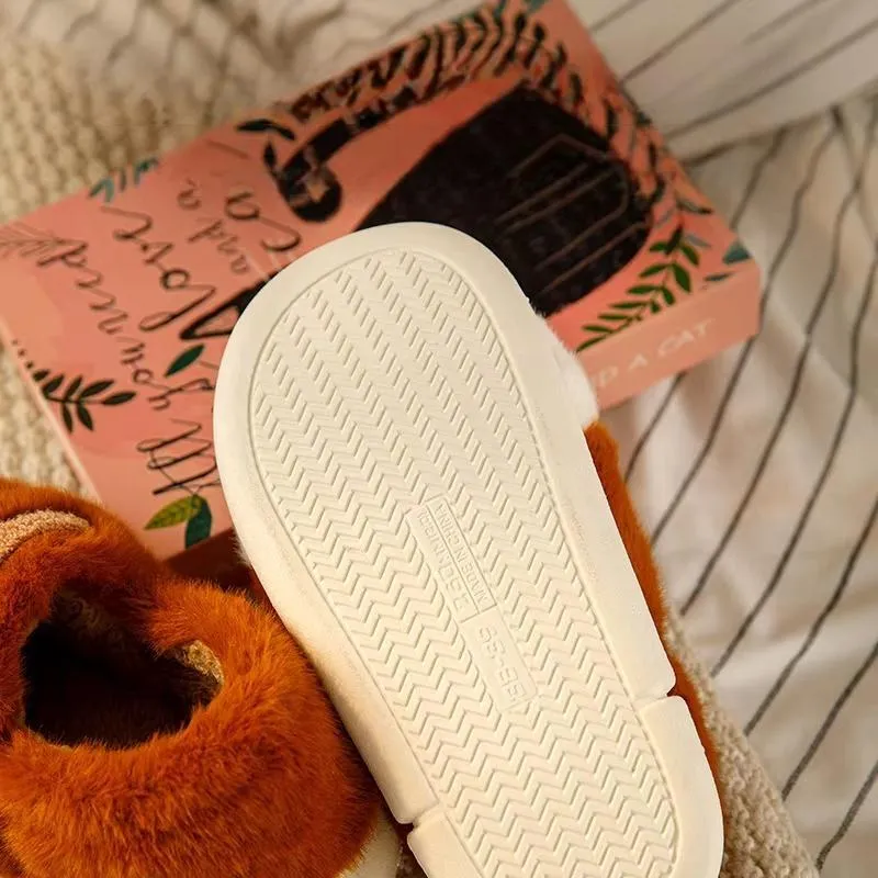 Flats Warm Plush Couples Cute cartoon cat winter Floor Slides Non-slip Shoes