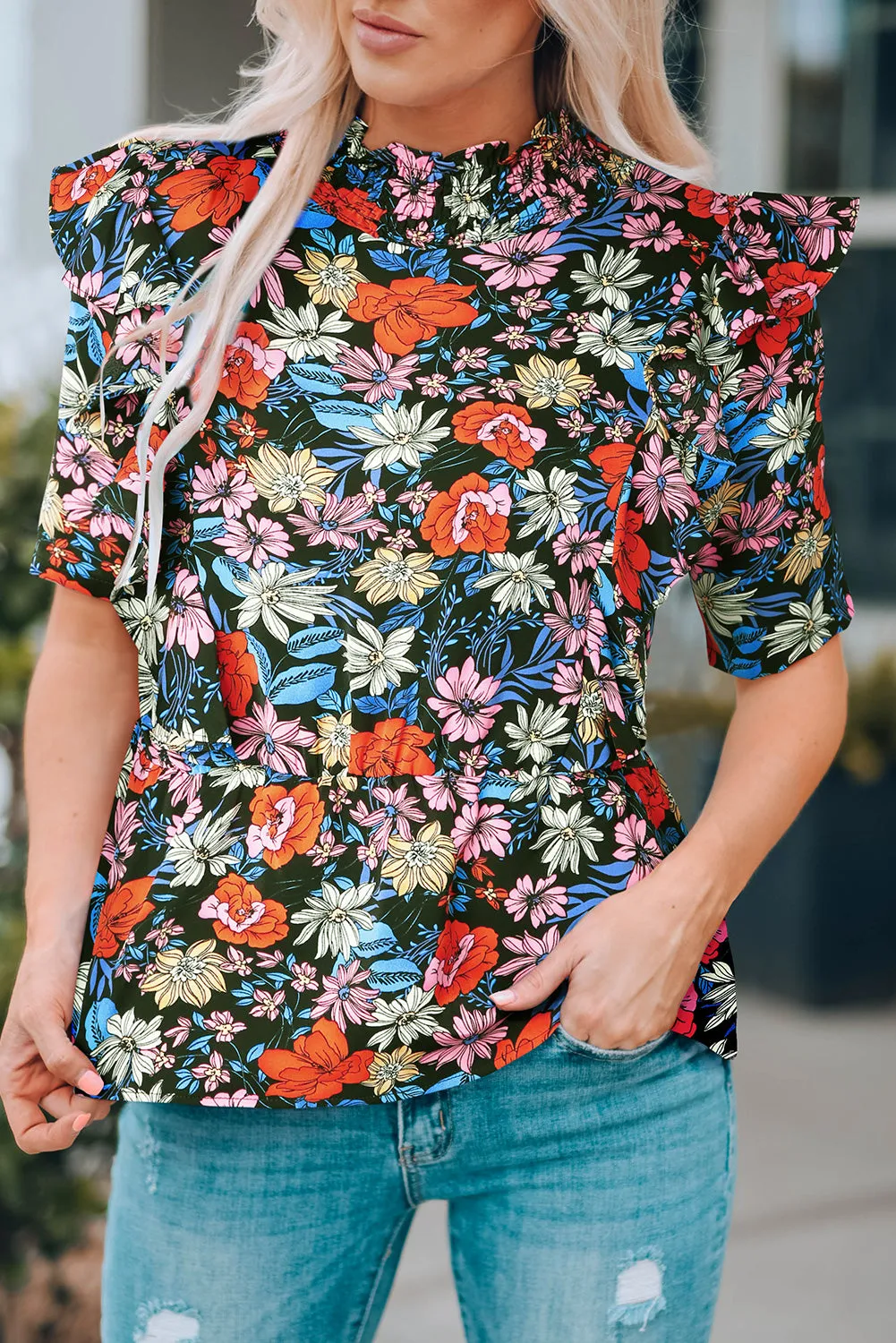 Floral Print Ruffle Peplum Top