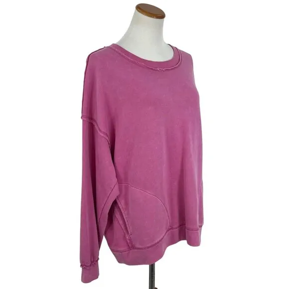 Free People Movement Pink Oversized Cozy Crew Neck Sweater