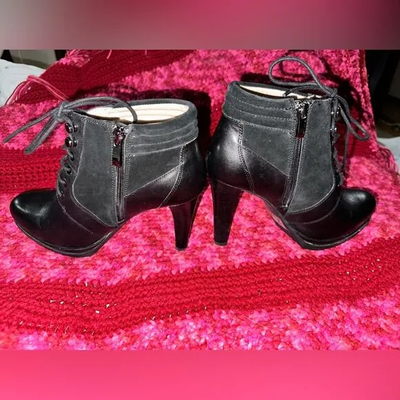 FRENCH CONNECTION Stiletto Platform Black Leather Booties Women’s Size 10 (40)