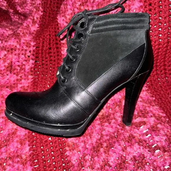 FRENCH CONNECTION Stiletto Platform Black Leather Booties Women’s Size 10 (40)
