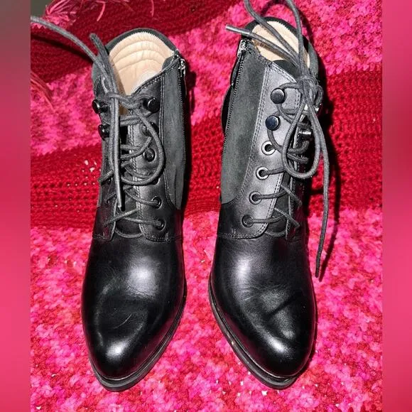 FRENCH CONNECTION Stiletto Platform Black Leather Booties Women’s Size 10 (40)