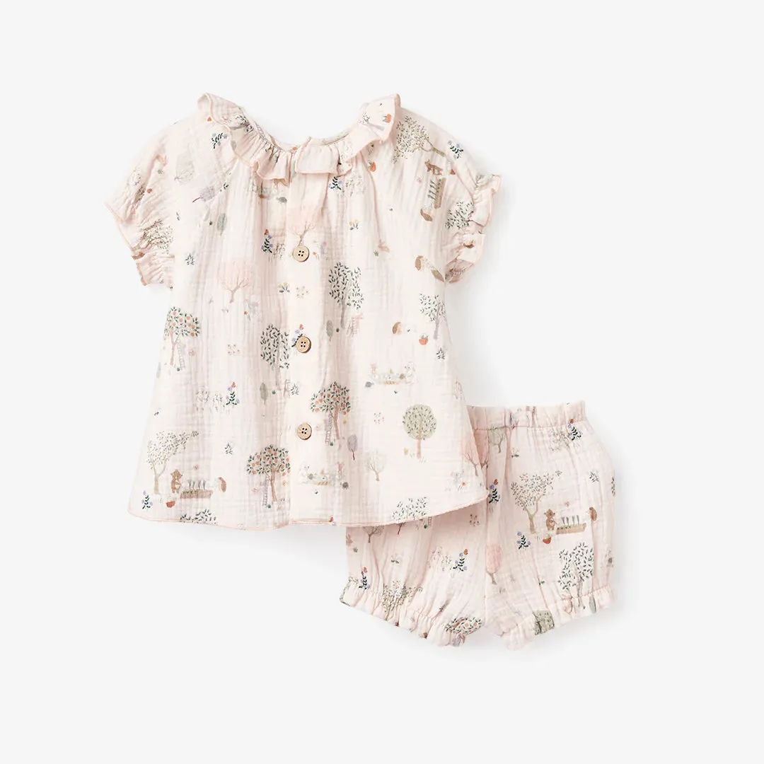Garden Picnic Organic Ruffle Collar Top   Bloomer Set