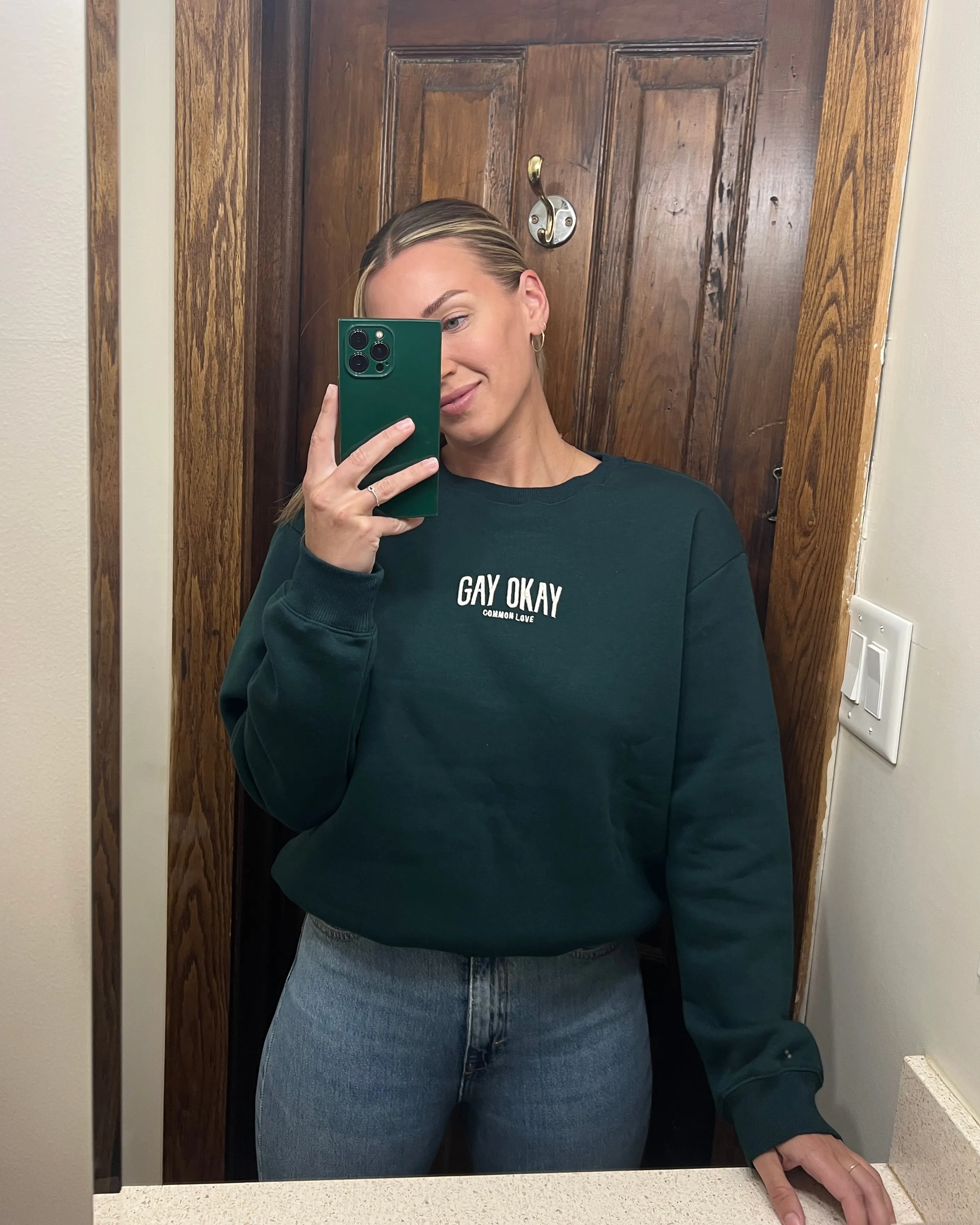GAY OKAY Relaxed Crewneck (DARK GREEN)