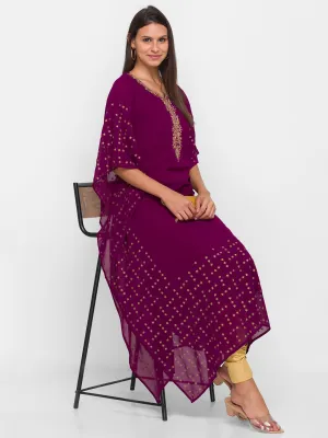 Georgette Round Neck Kimono Sleeves Magenta Ethnic Wear Kaftan for Women - ZOLA