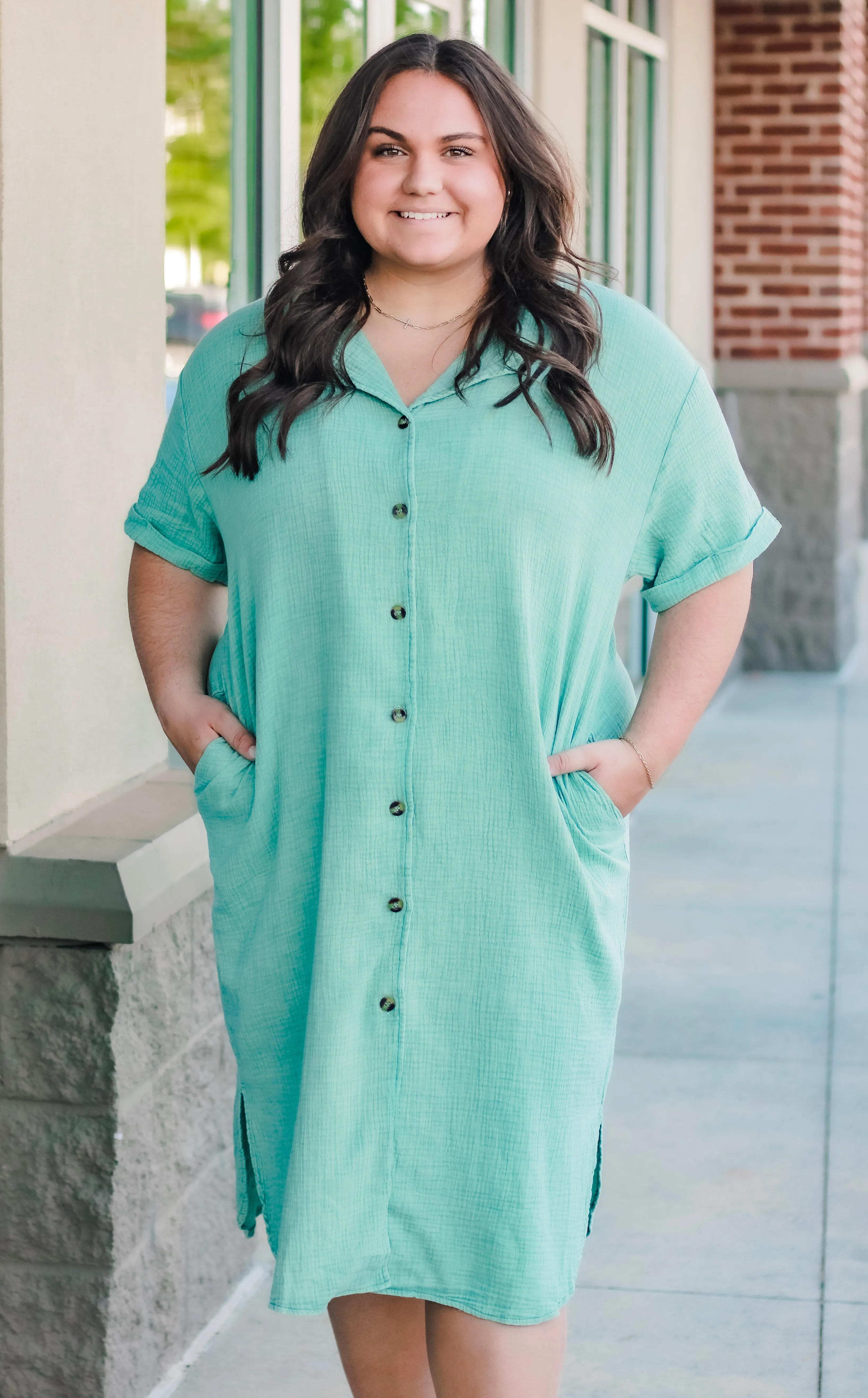 Get Carried Away Mineral Wash Dress in Sage