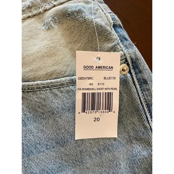 Good American Bombshell Denim Shorts in Pearl Blue 170  Size 20 NWT Jean Plus