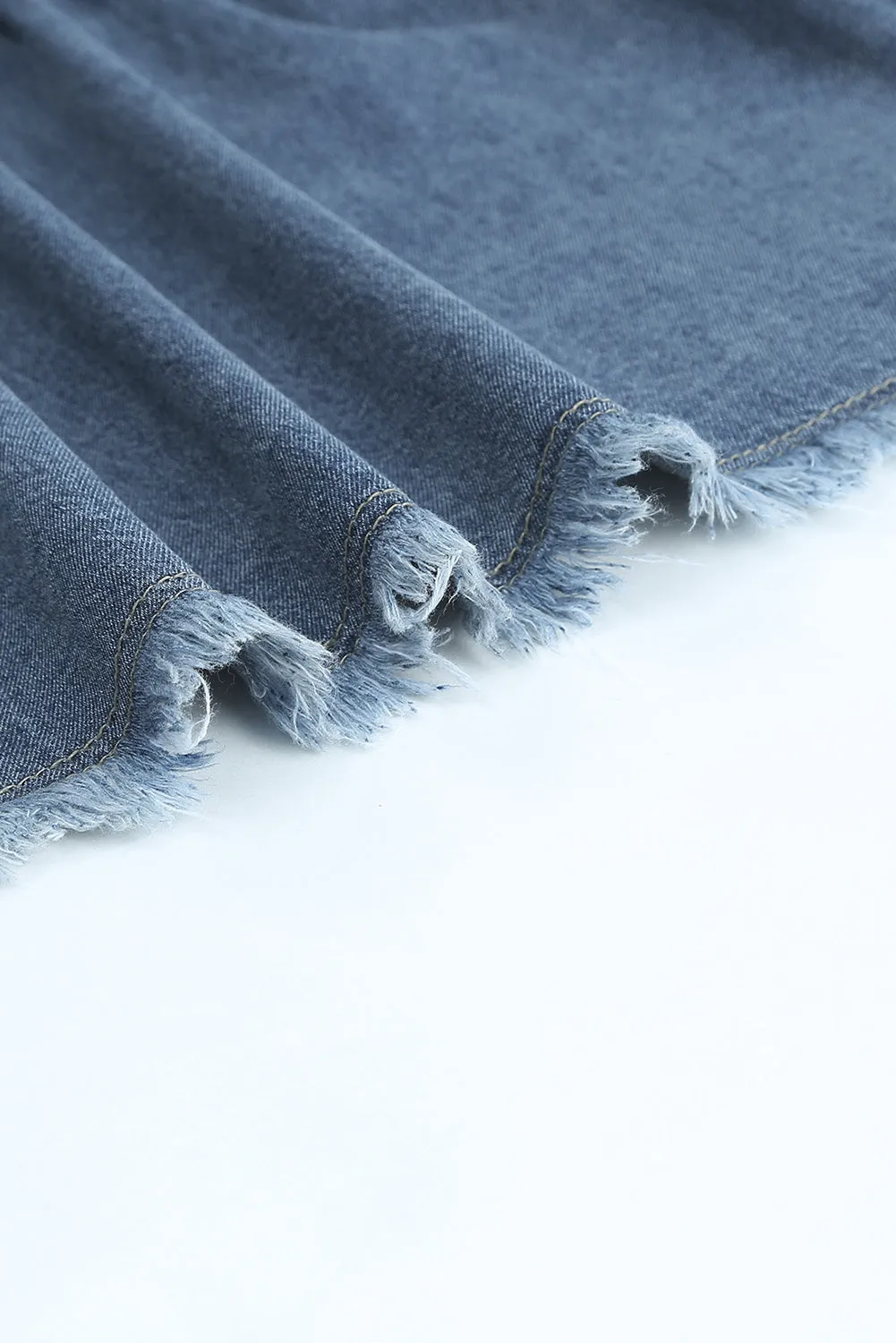 Gray Buttoned Frayed Pocket Short Sleeve Denim Dress