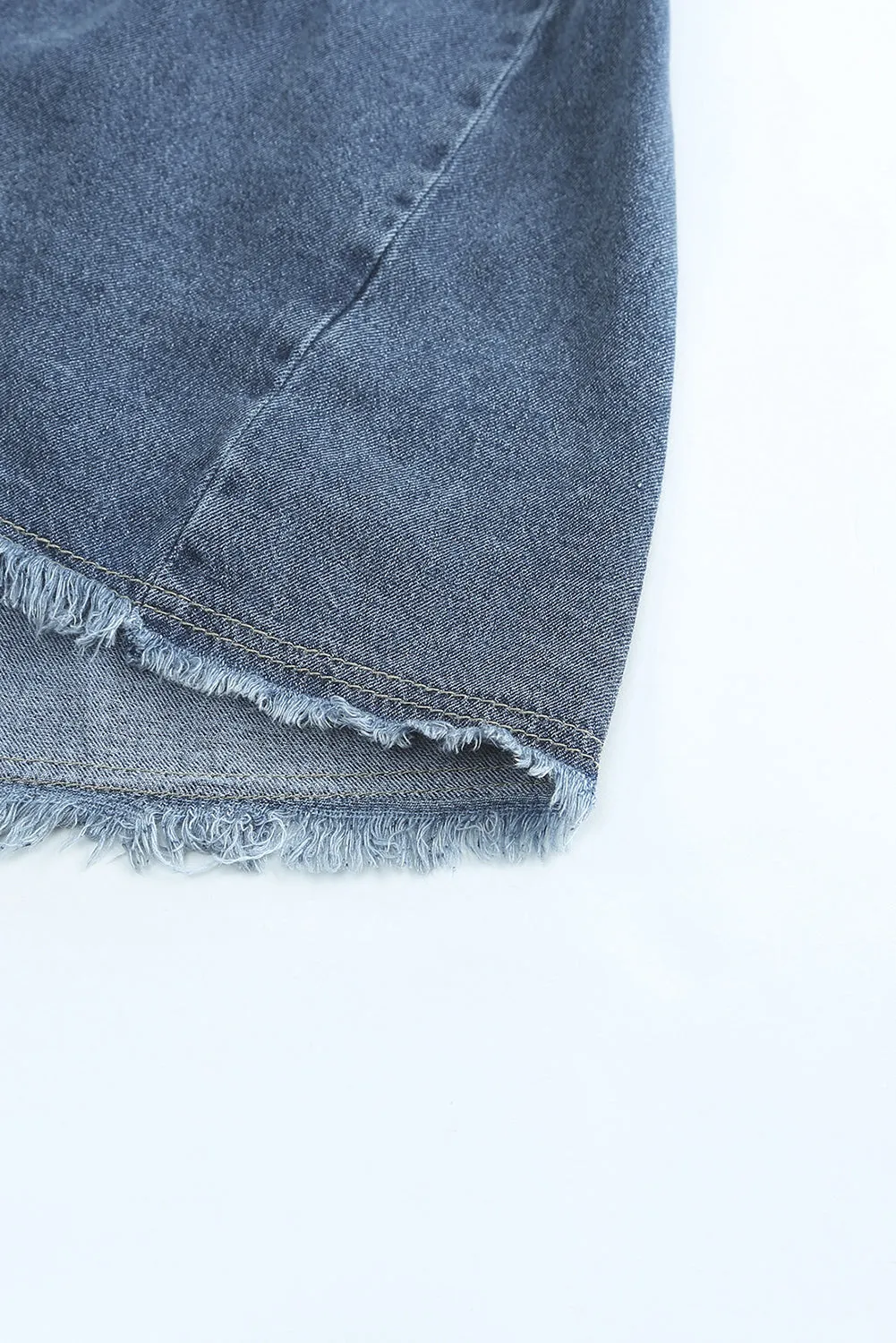 Gray Buttoned Frayed Pocket Short Sleeve Denim Dress