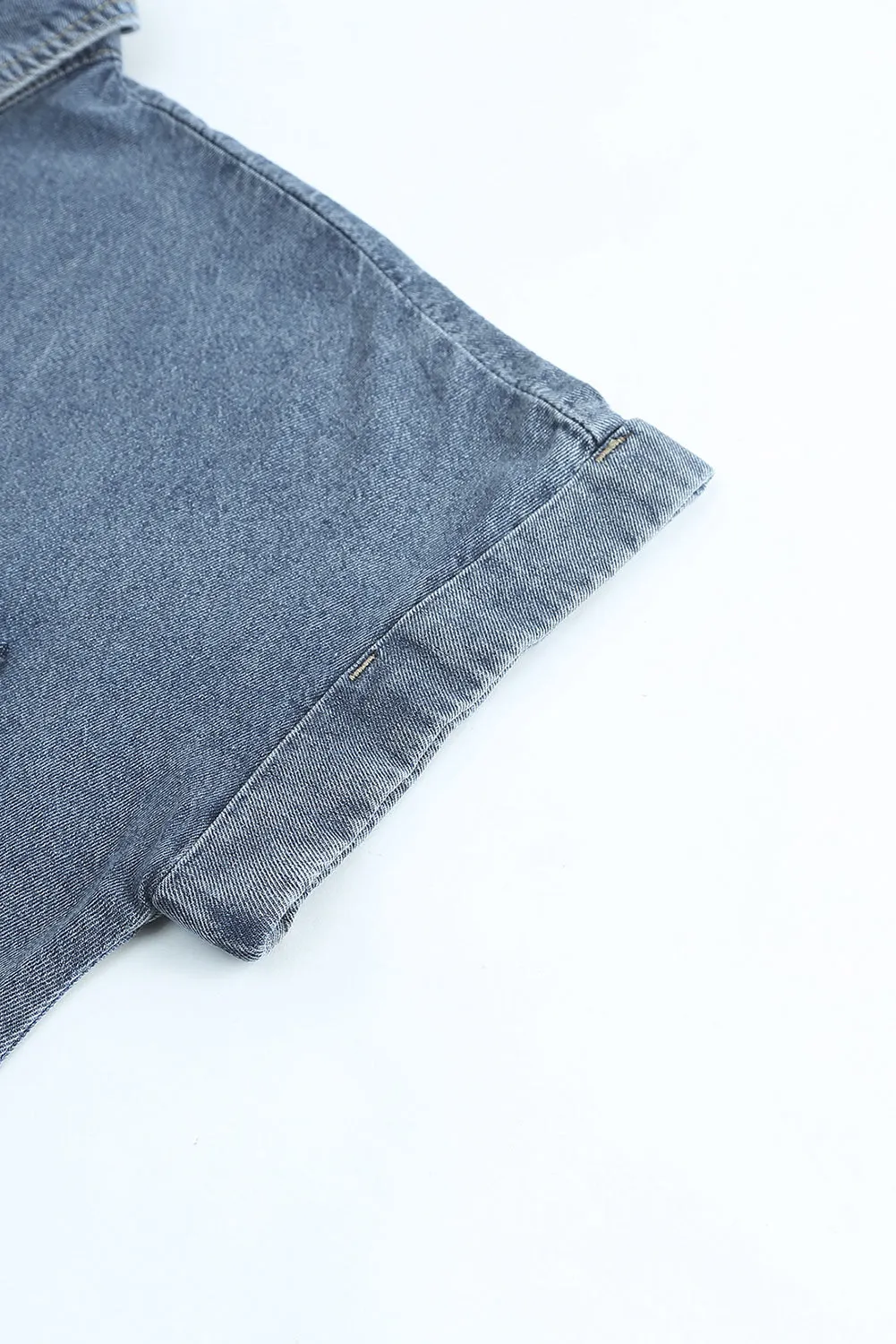 Gray Buttoned Frayed Pocket Short Sleeve Denim Dress