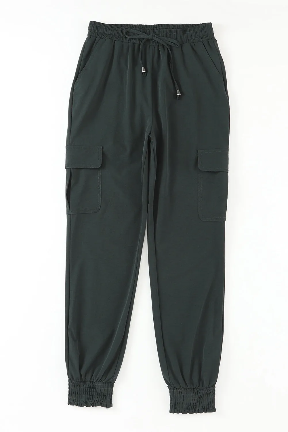 Gray Side Pockets Slim Fit Drawstring High Waist Joggers