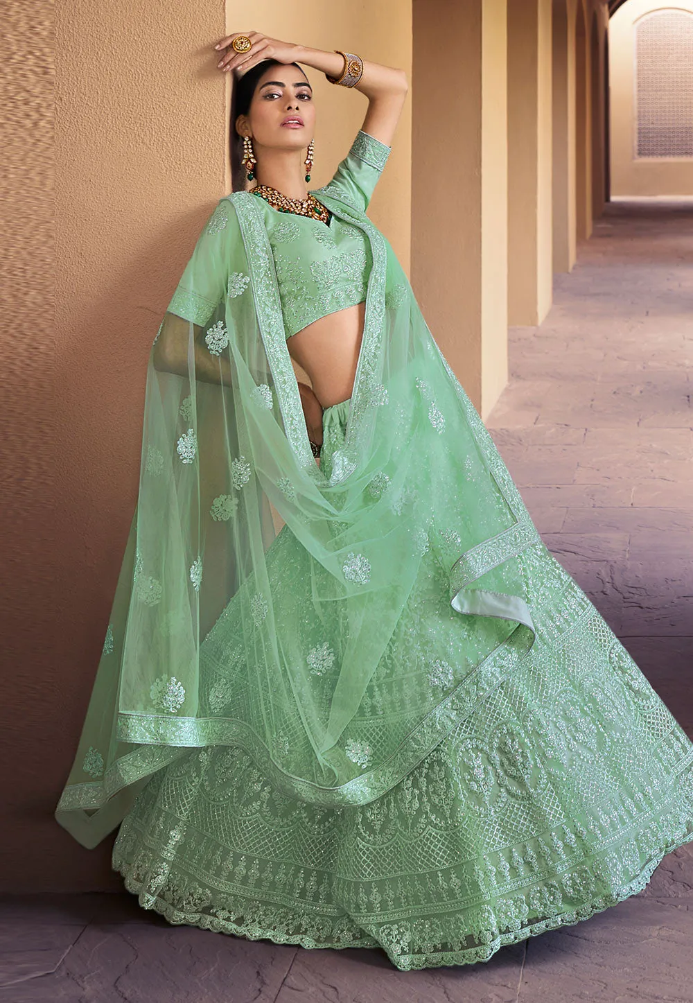 Green Traditional Designer Lehenga Choli