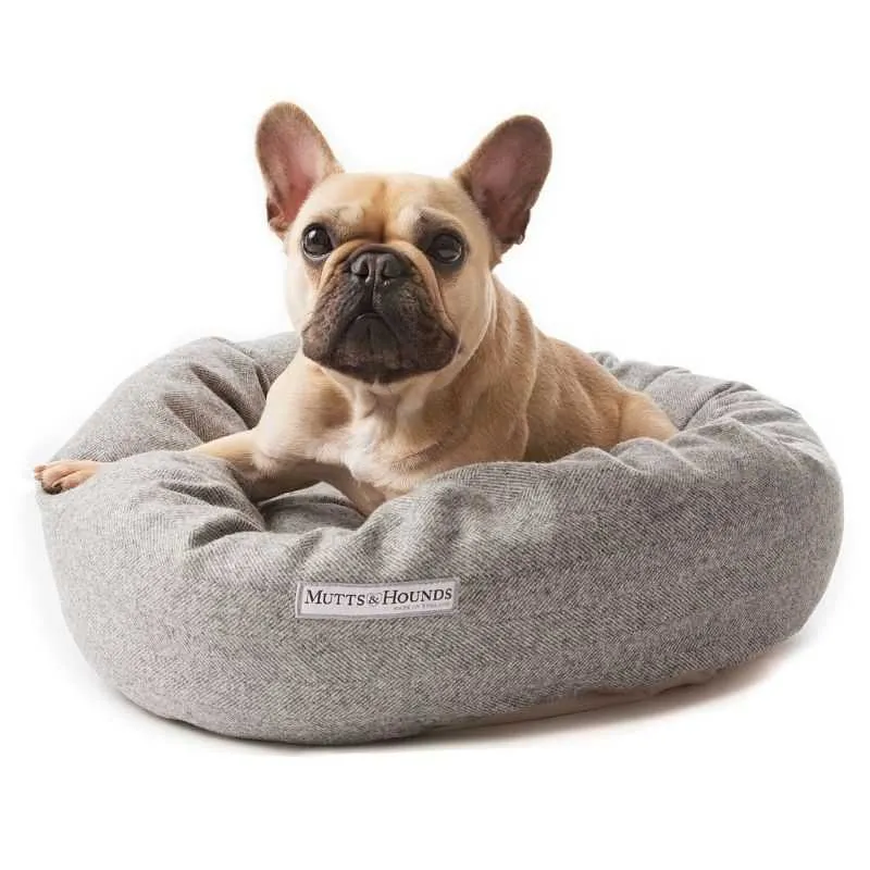 Grey Tweed Donut Dog Bed