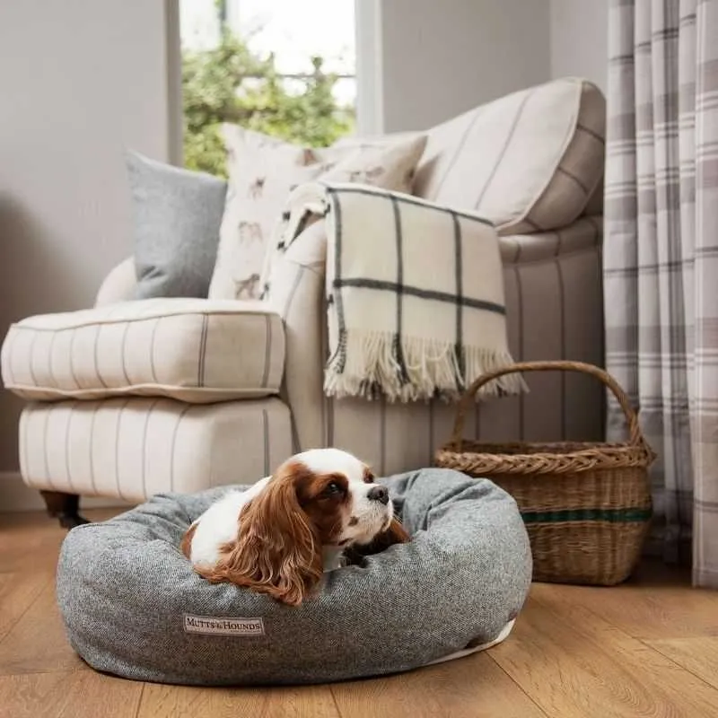 Grey Tweed Donut Dog Bed