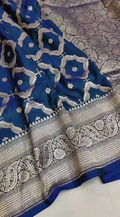 Handloom Pure Banarasi Khaddi Katan Kadhuwa Silk Border Saree