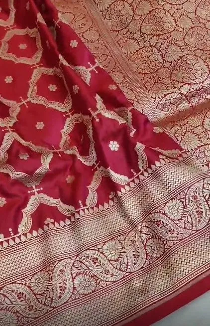 Handloom Pure Banarasi Khaddi Katan Kadhuwa Silk Border Saree