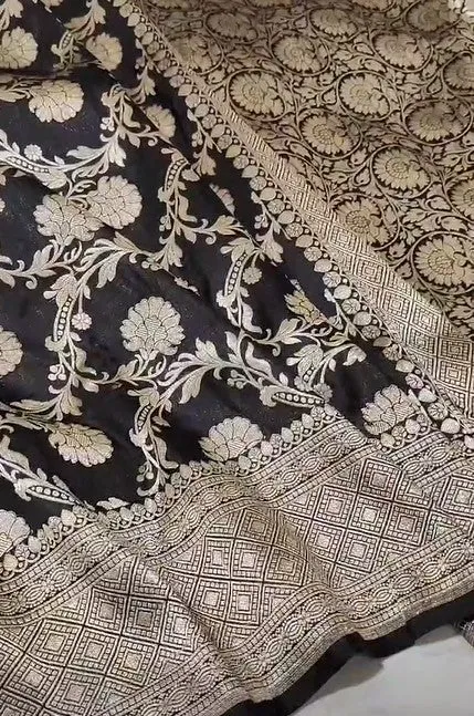 Handloom Pure Banarasi Khaddi Katan Kadhuwa Silk Border Saree