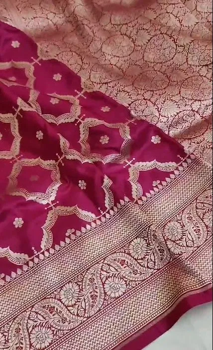 Handloom Pure Banarasi Khaddi Katan Kadhuwa Silk Border Saree