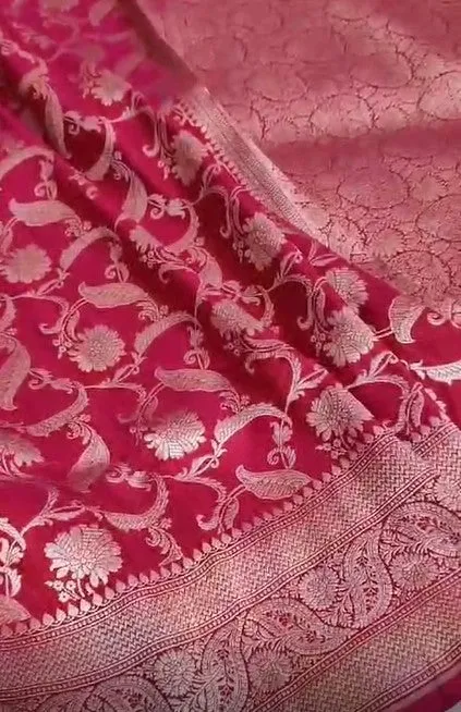 Handloom Pure Banarasi Khaddi Katan Kadhuwa Silk Border Saree