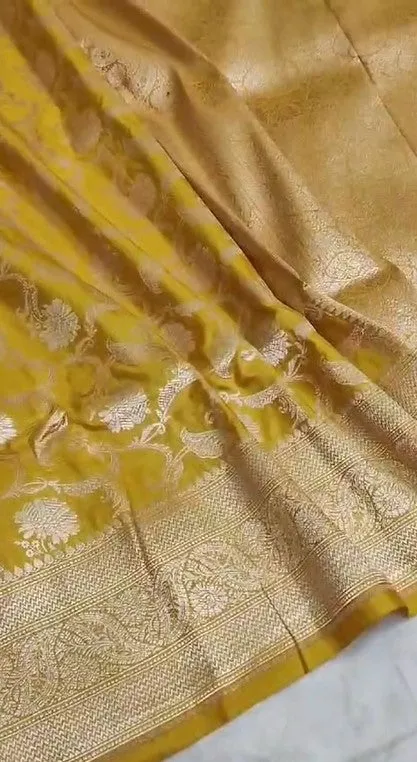 Handloom Pure Banarasi Khaddi Katan Kadhuwa Silk Border Saree