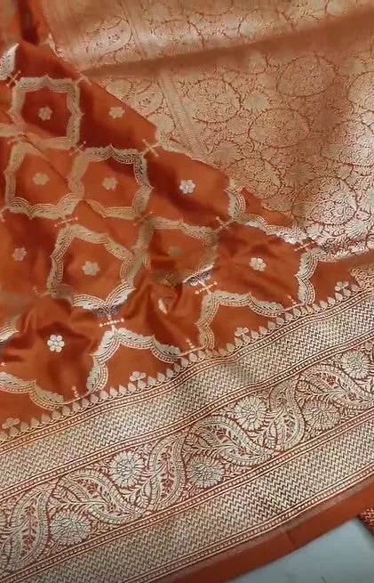 Handloom Pure Banarasi Khaddi Katan Kadhuwa Silk Border Saree