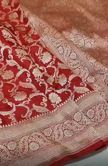 Handloom Pure Banarasi Khaddi Katan Kadhuwa Silk Border Saree