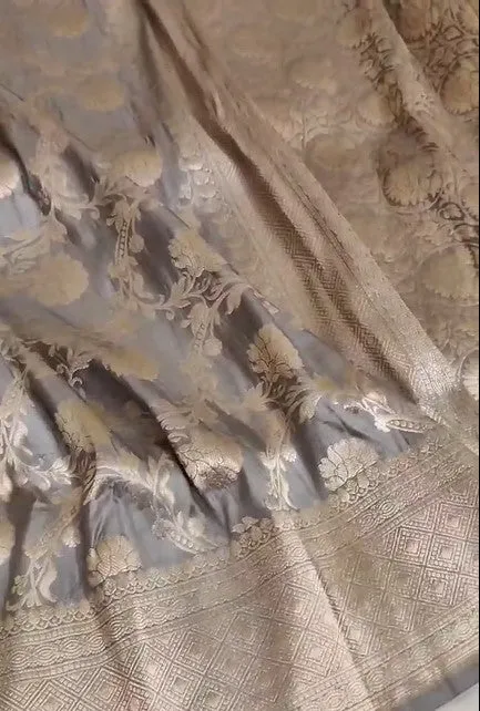 Handloom Pure Banarasi Khaddi Katan Kadhuwa Silk Border Saree