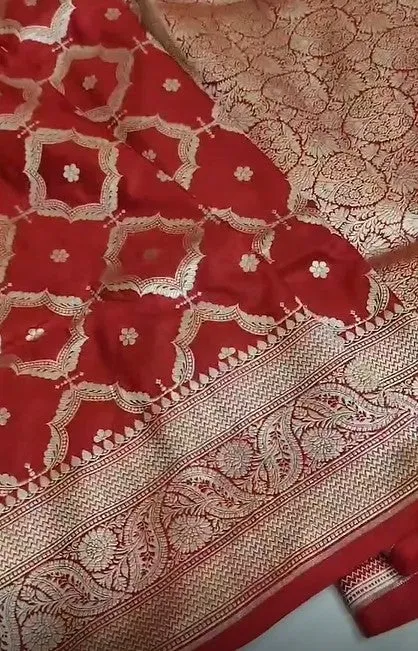 Handloom Pure Banarasi Khaddi Katan Kadhuwa Silk Border Saree