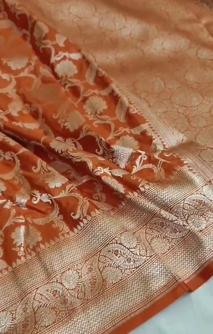 Handloom Pure Banarasi Khaddi Katan Kadhuwa Silk Border Saree