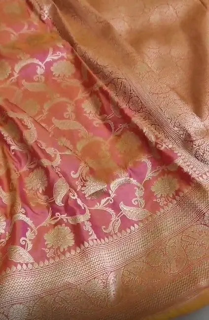 Handloom Pure Banarasi Khaddi Katan Kadhuwa Silk Border Saree