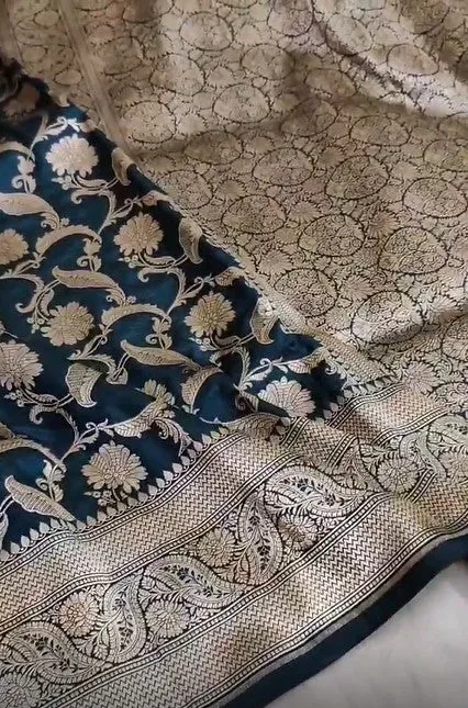 Handloom Pure Banarasi Khaddi Katan Kadhuwa Silk Border Saree