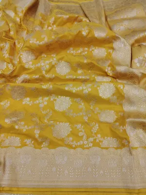Handwoven Pure Banarasi Katan Silver Saree with Premium Quality