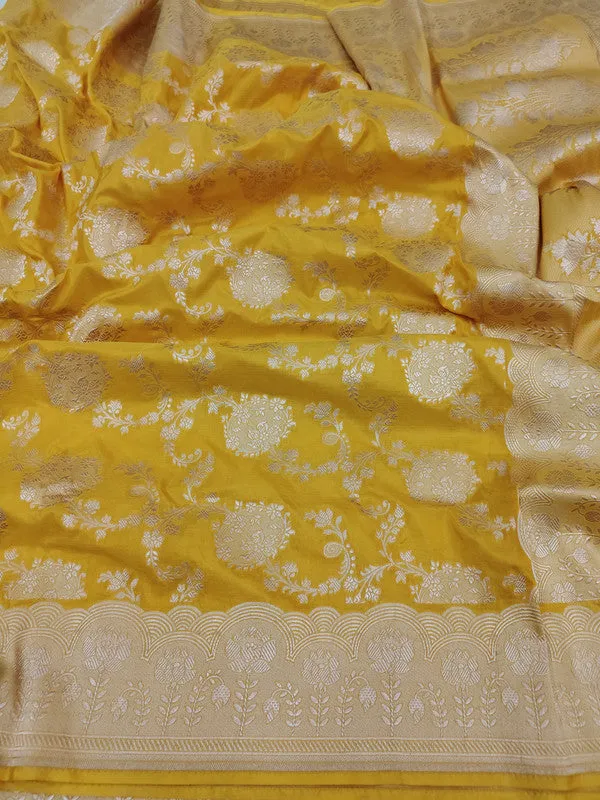 Handwoven Pure Banarasi Katan Silver Saree with Premium Quality
