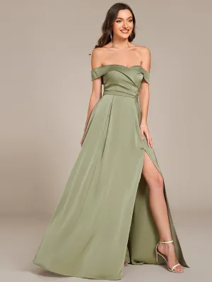 Hazel Light Olive Satin Bridesmaid Dress with Slit and lace up back